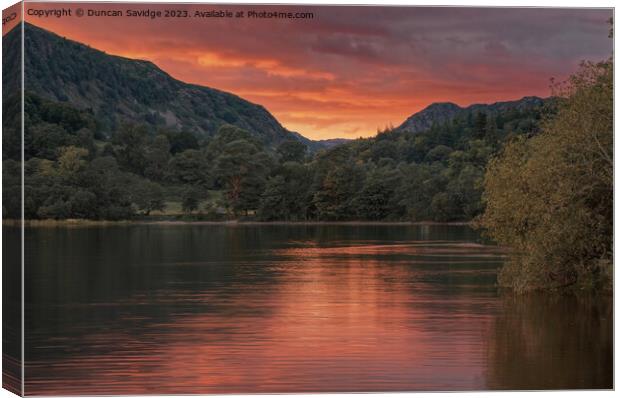 Firery sunset over the Eastern shore of lake Coniston  Canvas Print by Duncan Savidge