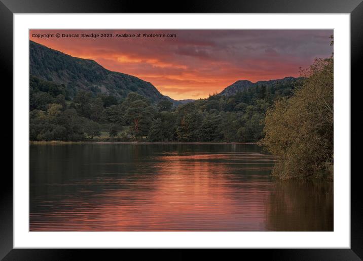 Firery sunset over the Eastern shore of lake Coniston  Framed Mounted Print by Duncan Savidge