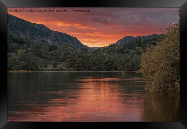 Firery sunset over the Eastern shore of lake Coniston  Framed Print by Duncan Savidge