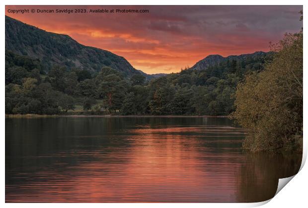 Firery sunset over the Eastern shore of lake Coniston  Print by Duncan Savidge