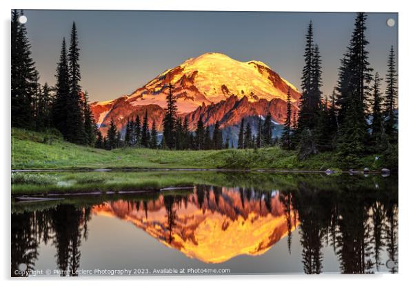 Glowing Crown, Mount Rainier Majestic Sunset Acrylic by Pierre Leclerc Photography