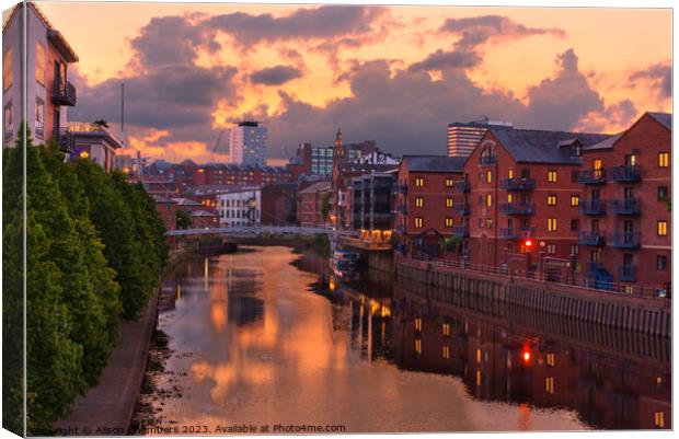 Leeds River Aire Sunset Canvas Print by Alison Chambers