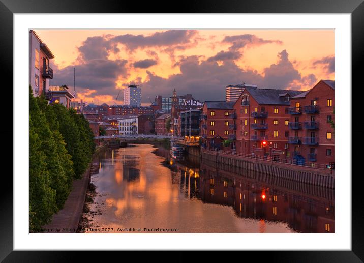Leeds River Aire Sunset Framed Mounted Print by Alison Chambers