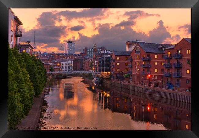 Leeds River Aire Sunset Framed Print by Alison Chambers