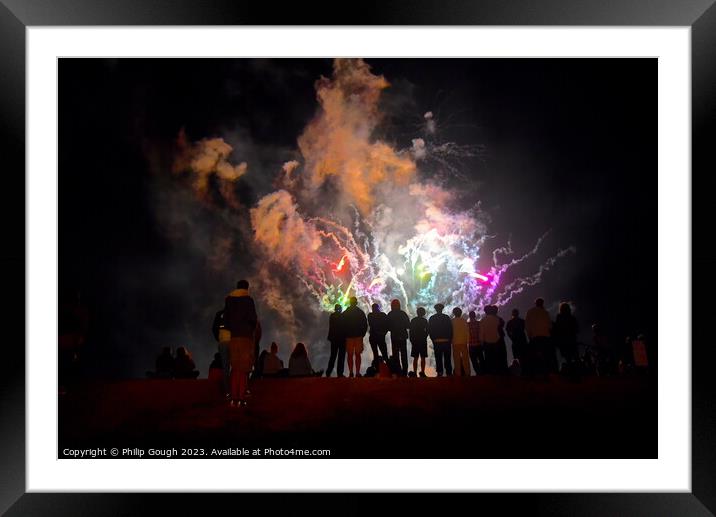 Fireworks on beach Framed Mounted Print by Philip Gough