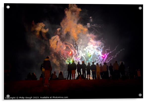 Fireworks on beach Acrylic by Philip Gough