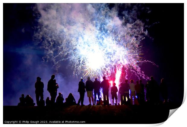 Fireworks on West bay Dorset Print by Philip Gough