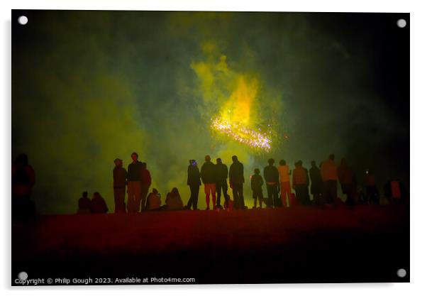 Fireworks celebration on West bay beach Dorset Acrylic by Philip Gough