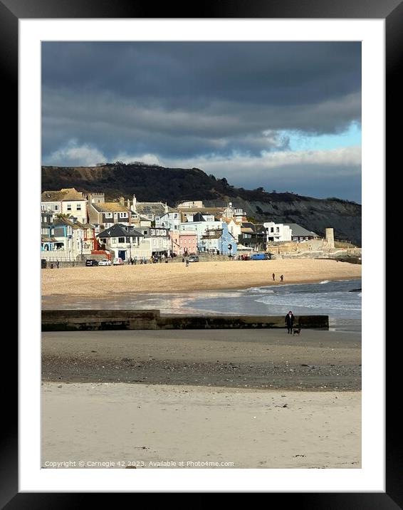Lyme Regis Coastal Panorama Framed Mounted Print by Carnegie 42