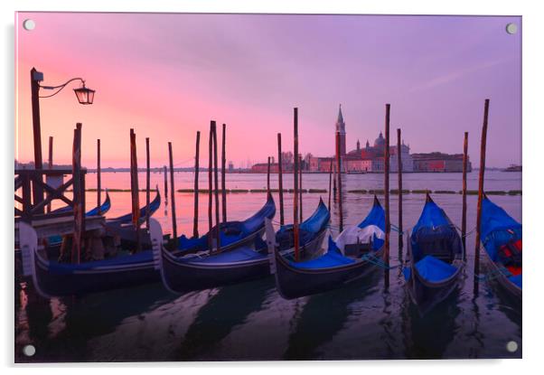 Gondola,s at the Riva degli Schiavoni Venice Acrylic by Tony Bishop