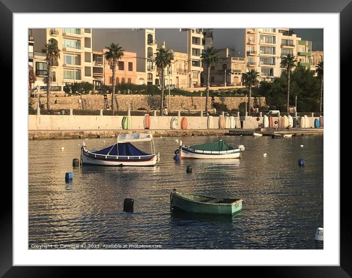 Malta's Tranquil Harbour Illuminated Framed Mounted Print by Carnegie 42