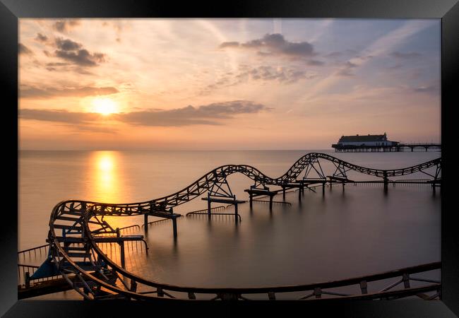 Cleethorpes Beach Roller Coaster at Sunrise Framed Print by Tim Hill
