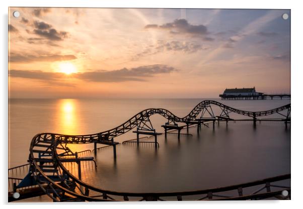 Cleethorpes Beach Roller Coaster at Sunrise Acrylic by Tim Hill