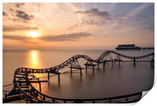 Cleethorpes Beach Roller Coaster at Sunrise Print by Tim Hill