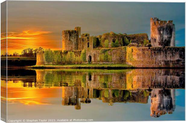 Caerphilly Castle Sunset Canvas Print by Stephen Taylor