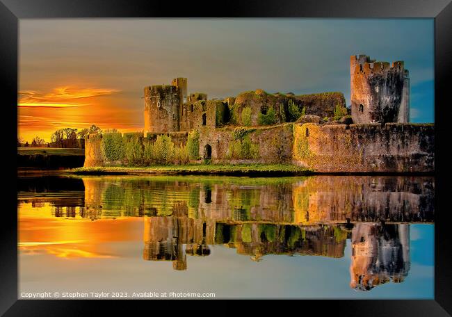 Caerphilly Castle Sunset Framed Print by Stephen Taylor