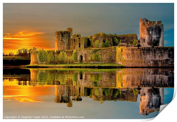 Caerphilly Castle Sunset Print by Stephen Taylor