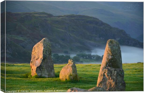 Dawn mist at the Neolithic stones Canvas Print by Malcolm Snook