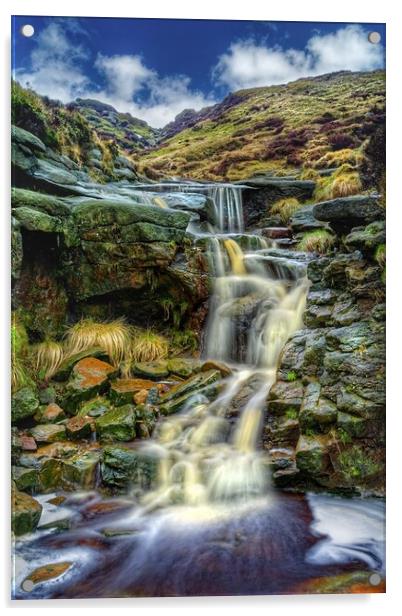  Crowden Clough Waterfalls Acrylic by Darren Galpin