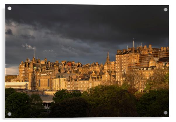 Edinburgh Sunset Skyline In Scotland Acrylic by Artur Bogacki