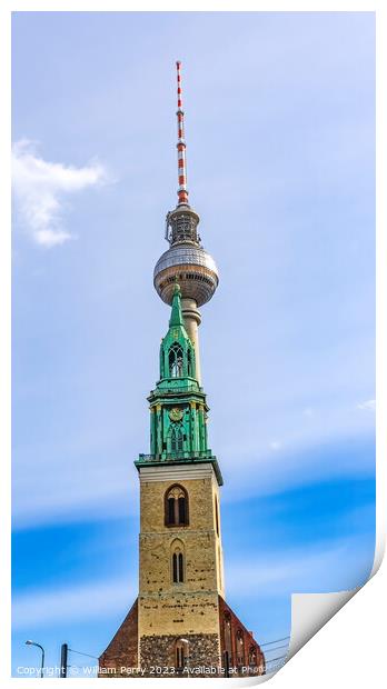 St Mary's Church TV Tower Berlin Germany Print by William Perry