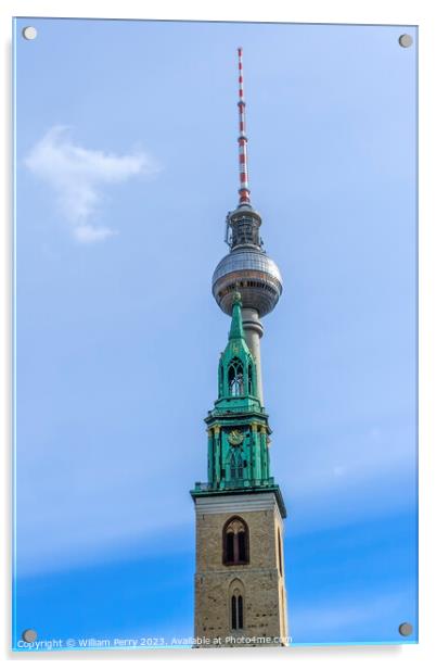 St Mary's Church TV Tower Berlin Germany Acrylic by William Perry