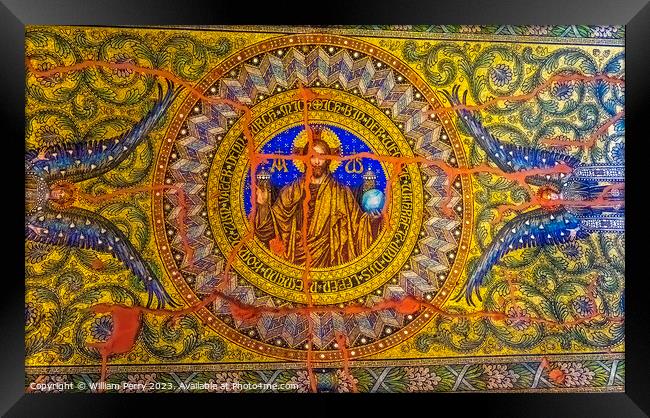 Jesus Christ Mosaic Kaiser Wilhelm Church Berlin Germany Framed Print by William Perry