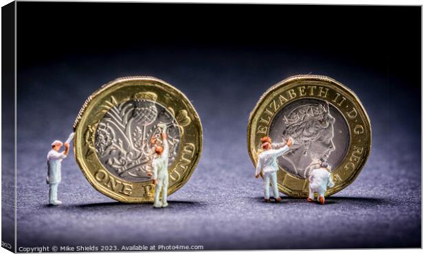 Lilliputian Workforce Polishing Pound Coins Canvas Print by Mike Shields