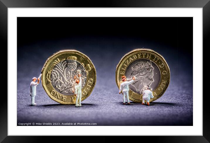Lilliputian Workforce Polishing Pound Coins Framed Mounted Print by Mike Shields