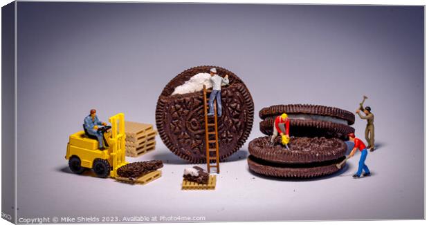 Tiny Oreo Excavators at Work Canvas Print by Mike Shields