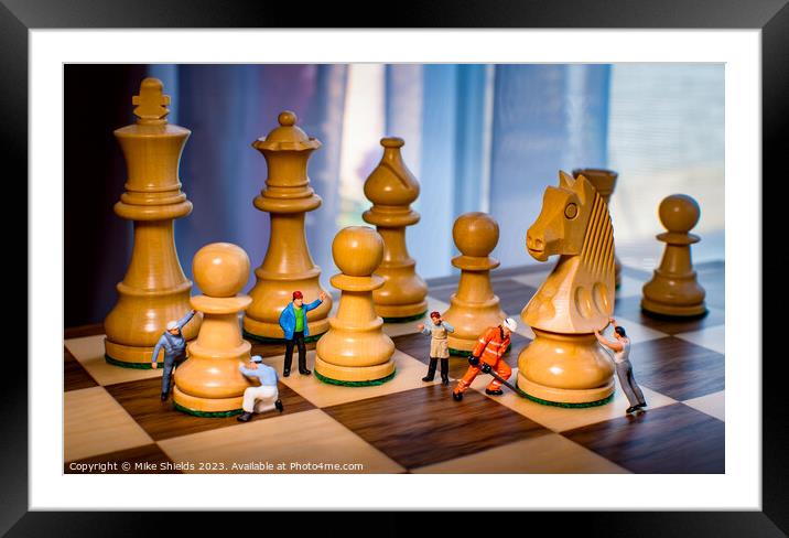 The Mighty Struggle of Miniature Chess Framed Mounted Print by Mike Shields