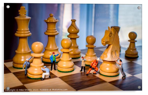 The Mighty Struggle of Miniature Chess Acrylic by Mike Shields