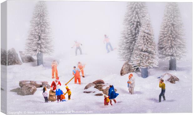Festive Frolics on Winter Wonderland Slopes Canvas Print by Mike Shields