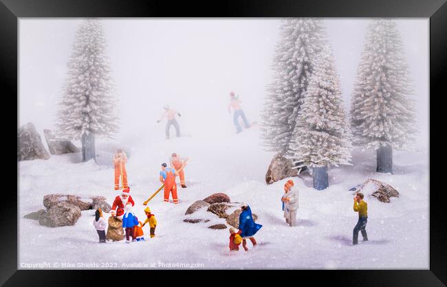 Festive Frolics on Winter Wonderland Slopes Framed Print by Mike Shields