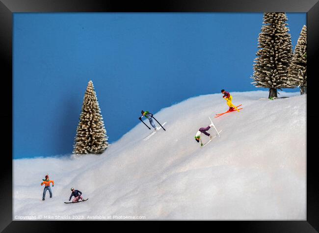 Miniature Magic on Snowy Slopes Framed Print by Mike Shields