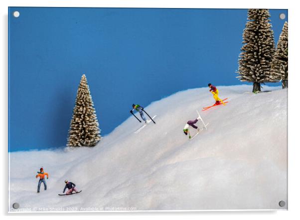 Miniature Magic on Snowy Slopes Acrylic by Mike Shields