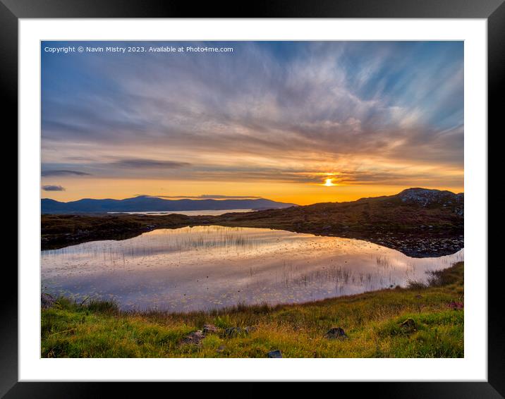 Sunrise over a Lochan Isle of Harris. Framed Mounted Print by Navin Mistry
