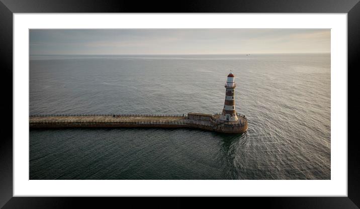 Roker Lighthouse and Pier Framed Mounted Print by Apollo Aerial Photography