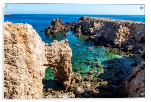 Punta des Nou Covus. Menorca Spain. Acrylic by Craig Yates