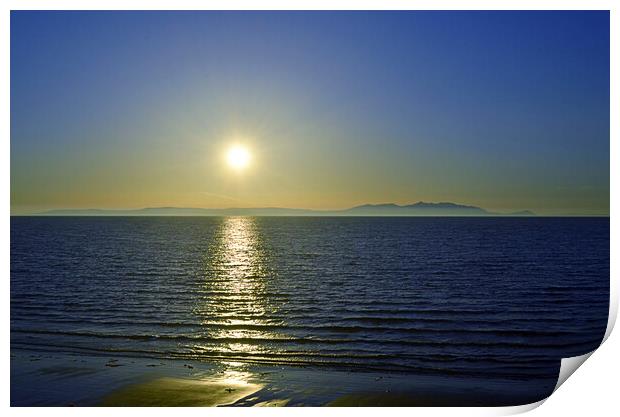 Sun setting over Isle of Arran, Scotland Print by Allan Durward Photography