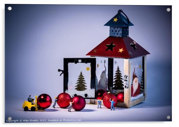 Tiny Craftsmen Disassembling Festive Adornments Acrylic by Mike Shields