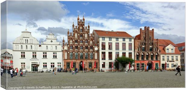 Greifswald - Market Square with Gothic Houses Canvas Print by Gisela Scheffbuch
