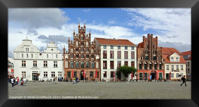 Greifswald - Market Square with Gothic Houses Framed Print by Gisela Scheffbuch