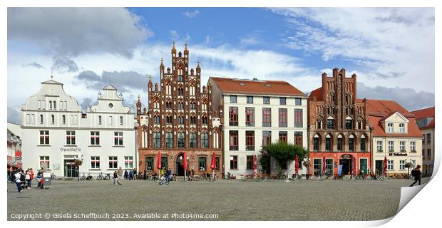 Greifswald - Market Square with Gothic Houses Print by Gisela Scheffbuch