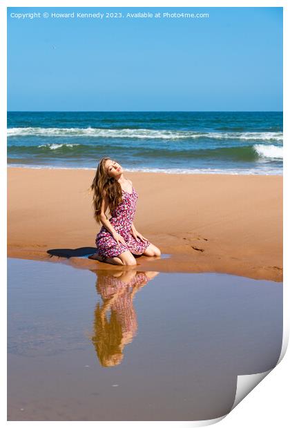 Pretty young woman in sundress at the beach on a s Print by Howard Kennedy