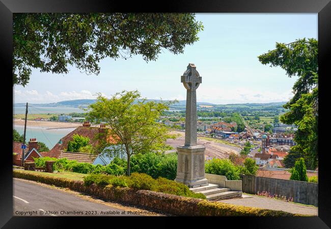 Minehead War Memorial and View Framed Print by Alison Chambers