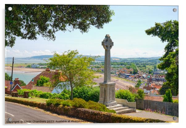 Minehead War Memorial and View Acrylic by Alison Chambers