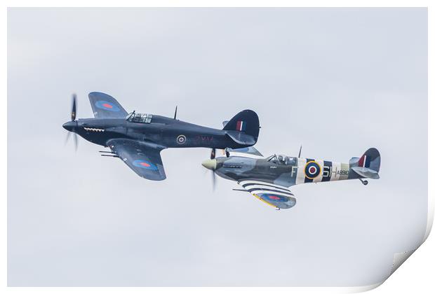 Spitfire and Hurricane pair in formation Print by Jason Wells