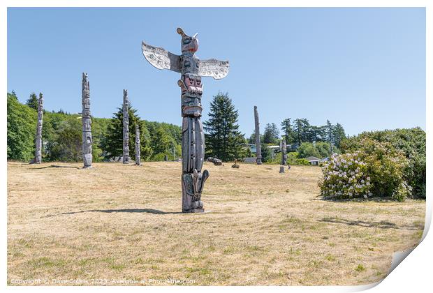 Ceremonial Totem Poles in the Namgis Burial Grounds in Alert Bay, British Columbia, Canada Print by Dave Collins
