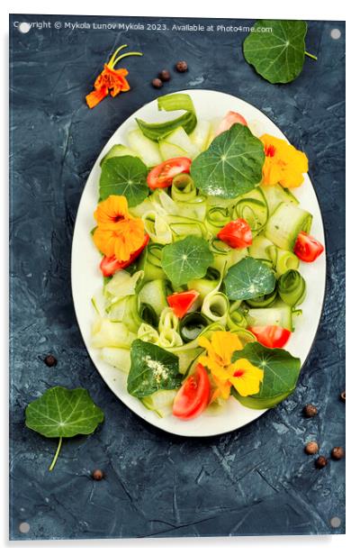 Vegetable salad with nasturtium, diet food. Acrylic by Mykola Lunov Mykola